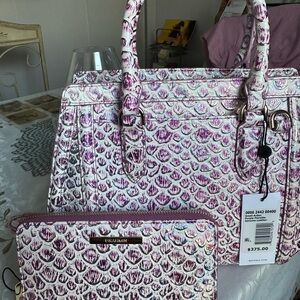 Brahmin Purple Floralite Small Arden & Matching Suri Wallet-BNWT